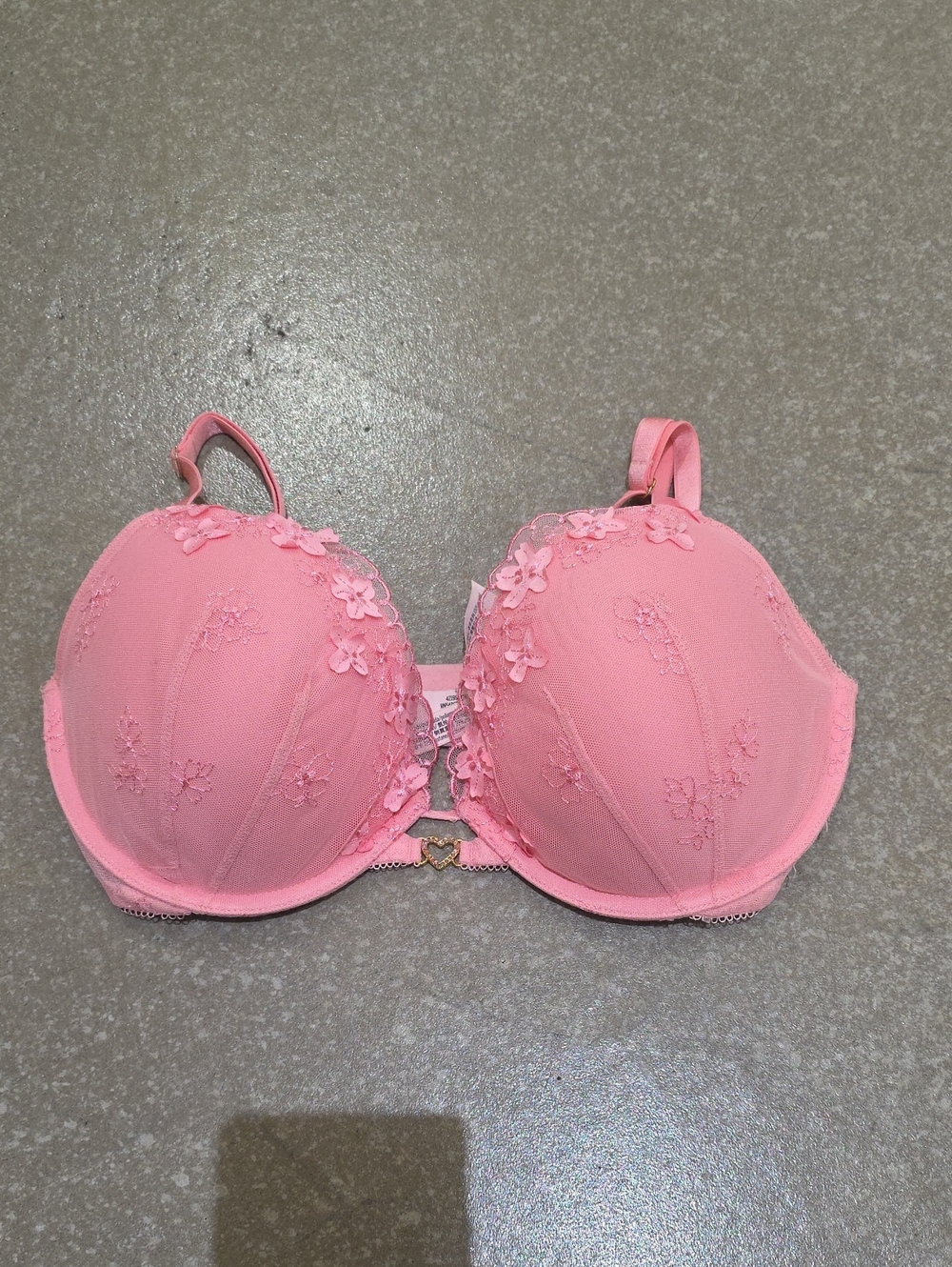 Victoria's Secret Pink Floral Lace Push-Up Bra with Heart Accent